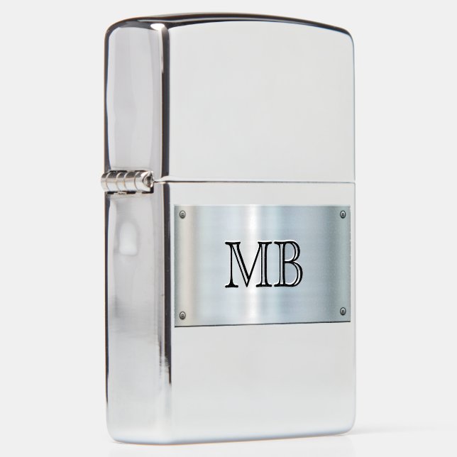 Zippo Lighter with Initials on a Chrome-look Plate (Right)