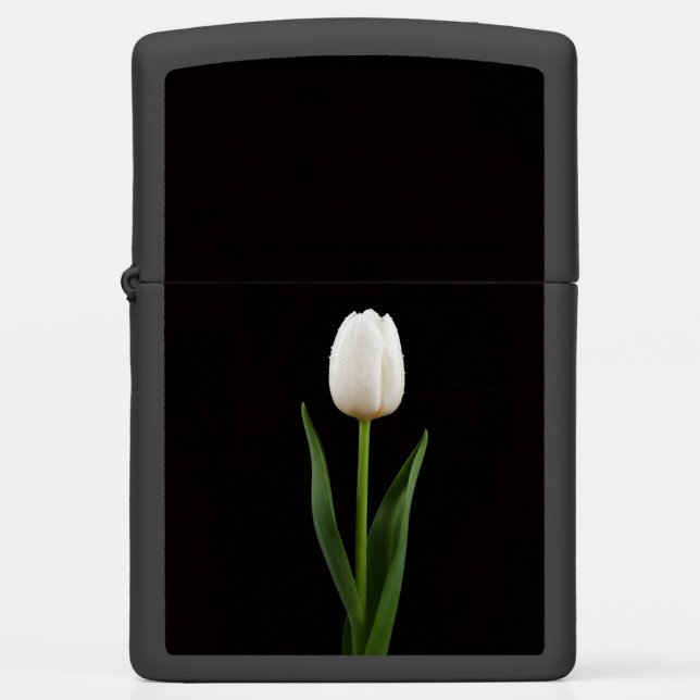 Zippo lighter with Pearl White Tulip (Front)