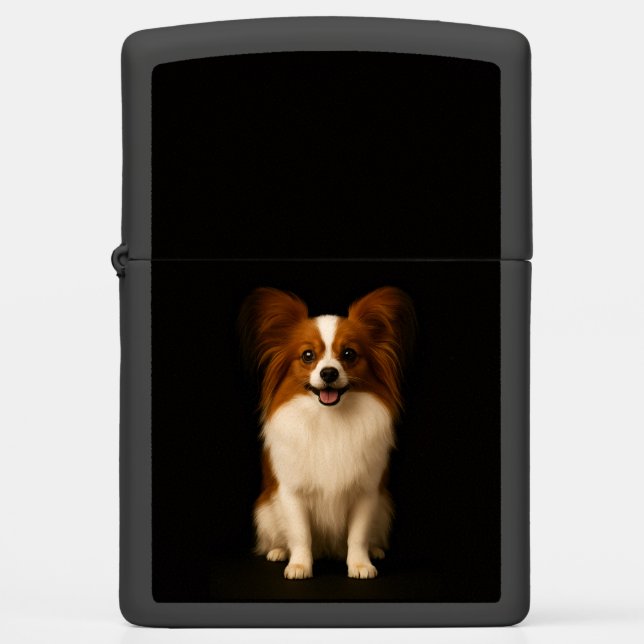Zippo lighter with Refined Papillon Dog (Front)