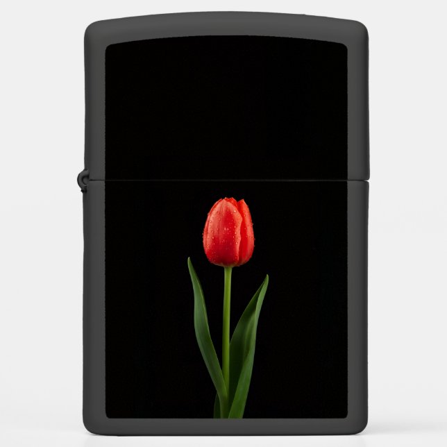 Zippo lighter with Ruby Red Tulip (Front)