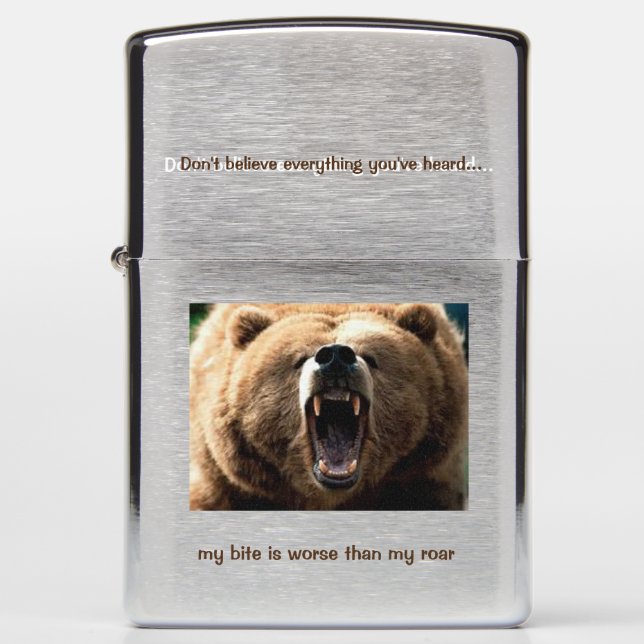 Zippo Pocket Lighter with Grizzly Bear and caption (Front)