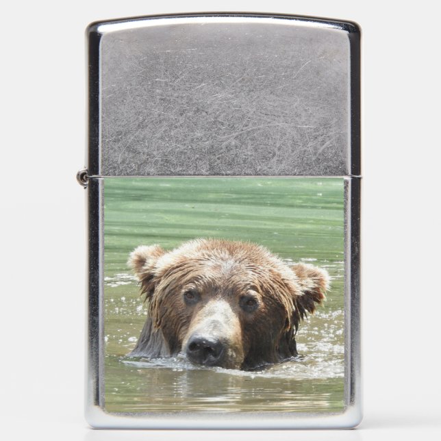 Zippo Street Chrome Lighter w/ grizzly bear (Front)