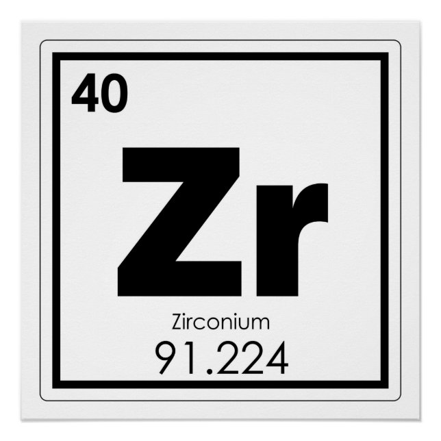 Zirconium chemical element symbol chemistry formul poster (Front)