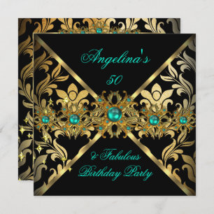 ZIZZAGO DESIGN Fabulous Jade Gold Damask Party 2 Invitation