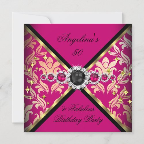 ZIZZAGO DESIGN Fabulous Pink Gold Damask Party 2 Invitation