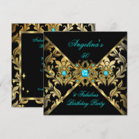 ZIZZAGO DESIGN Fabulous Teal Gold Black Damask