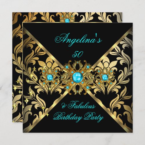 ZIZZAGO DESIGN Fabulous Teal Gold Black Damask Invitation