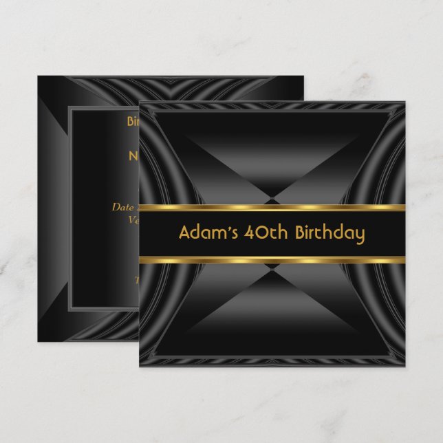 Zizzago Elegant 40th Birthday Party Black Gold Invitation (Front/Back)