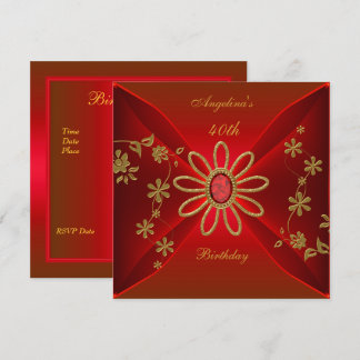 Zizzago Elegant 40th Birthday Rich Red Jewel Invitation