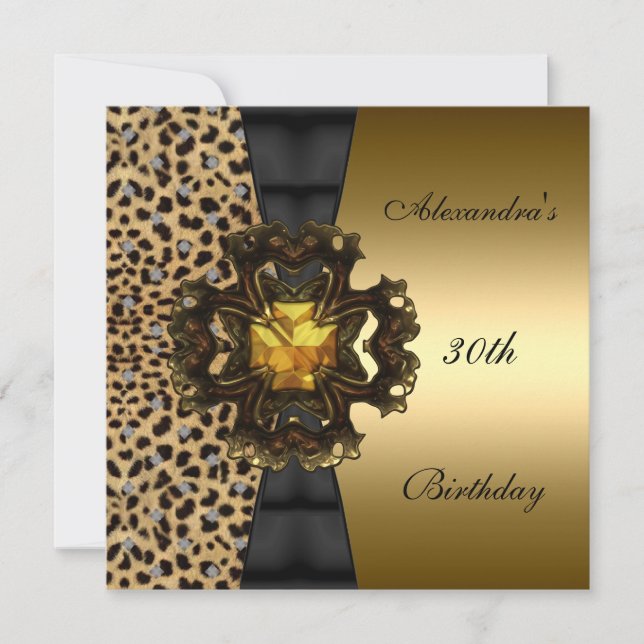 Zizzago Leopard gold Animal 30th Birthday Invitation (Front)