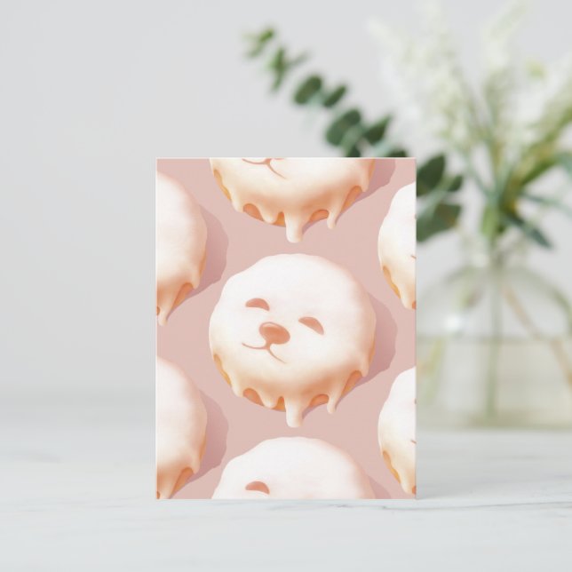 ZKOZKOHI Zazzle Data: Smile Pup Donut (Pattern) Announcement Postcard (Standing Front)