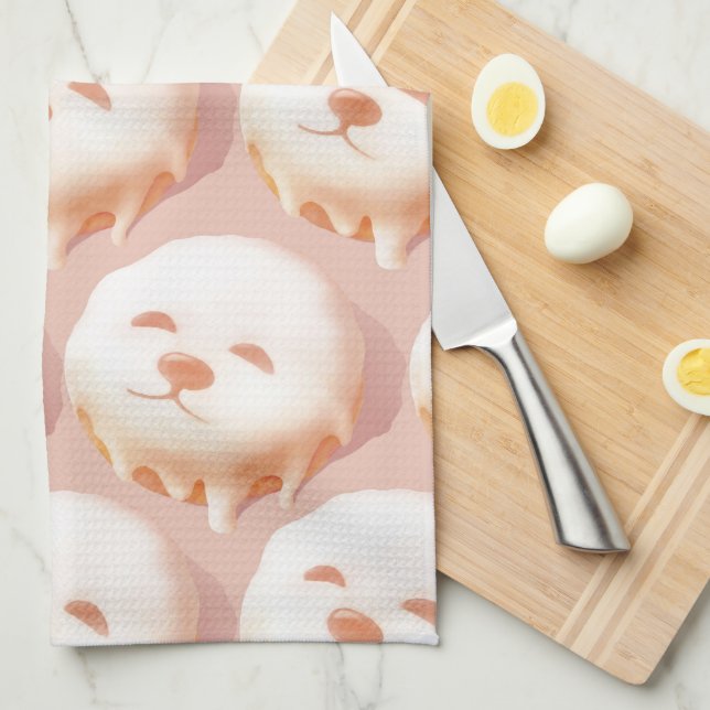 ZKOZKOHI Zazzle Data: Smile Pup Donut (Pattern) Kitchen Towel (Quarter Fold)