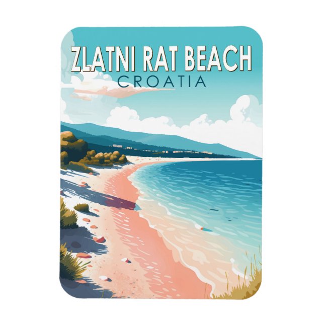 Zlatni Rat Beach Croatia Travel Art Vintage Magnet (Vertical)