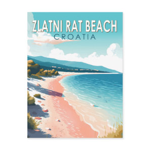 Zlatni Rat Beach Croatia Travel Art Vintage Postcard