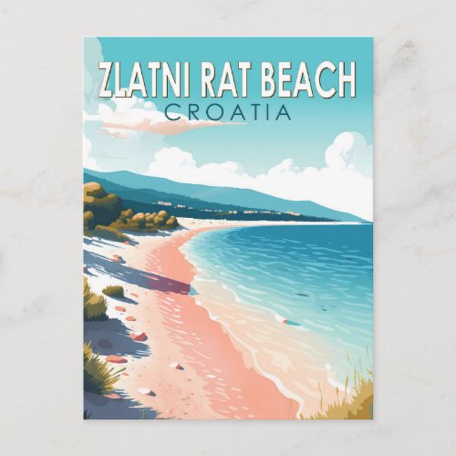Zlatni Rat Beach Croatia Travel Art Vintage Postcard