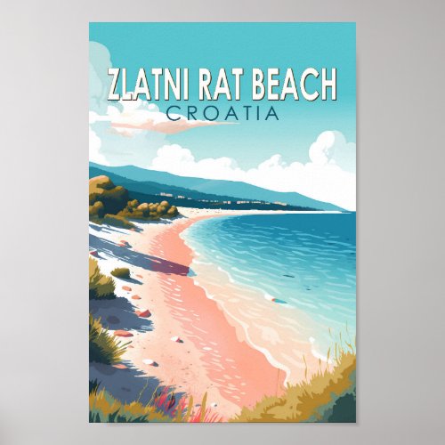 Zlatni Rat Beach Croatia Travel Art Vintage Poster