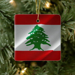 zLB002 waving Lebanese FLAG Lebanon, Ceramic Ornament