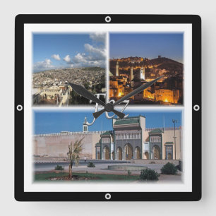 zMA016 FEZ, Mosaic, Morocco, Africa, Square Wall Clock