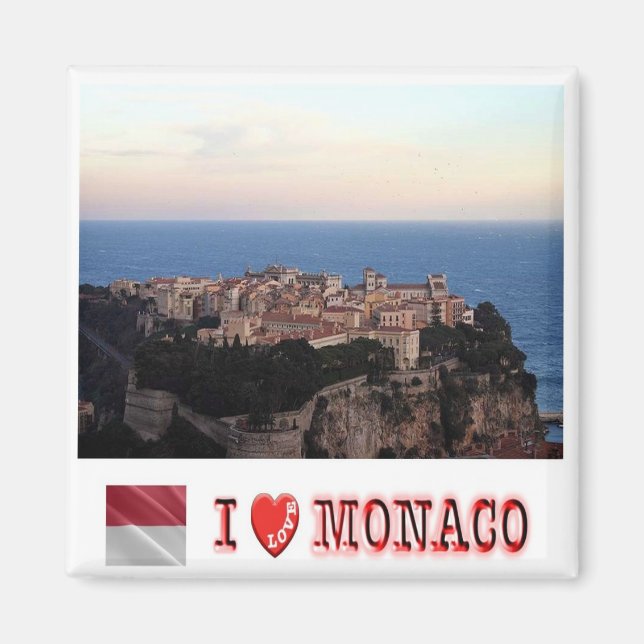 zMC024 VILLE MONACO wiew and "I LOVE", Fridge Magnet (Front)