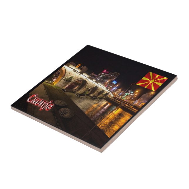 zMK006 SKOPJE bridge river Vardar, Ceramic Tile (Side)