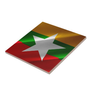 zMM002 waving Burmese FLAG Myanmar, Ceramic Tile