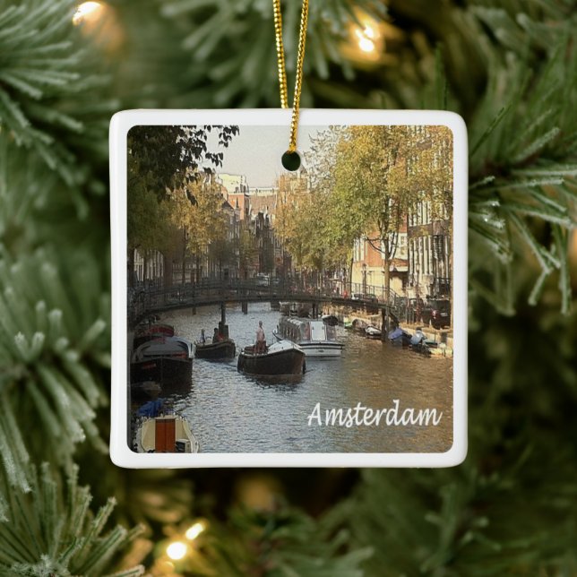 zNL017 AMSTERDAM navigable canal, Ceramic Ornament (Tree)