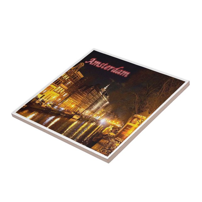 zNL018 AMSTERDAM landscape night, Holland, Ceramic Tile (Side)