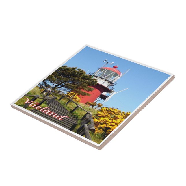 zNL021 VLIELAND lighthouse, Dutch Frisian Islands, Ceramic Tile (Side)