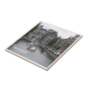 zNL025 AMSTERDAM, canal with boat, Ceramic Tile