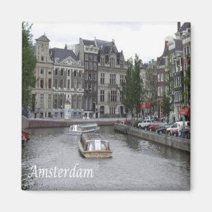 zNL025  AMSTERDAM, canal with boat, Fridge Magnet