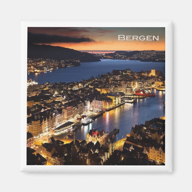 zNO014 BERGEN by Night, Norway, Europe, Fridge Magnet (Front)