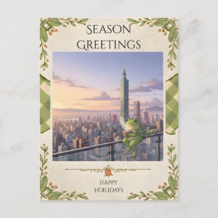 Zochi the Traveling Frog at Taipei 101 Tea Time Postcard