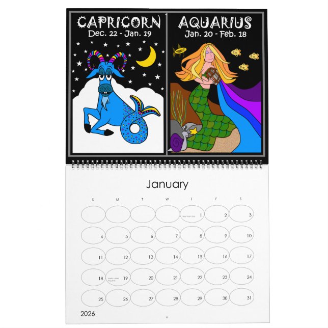 ZODIAC 12 MONTH CALENDAR (Jan 2026)