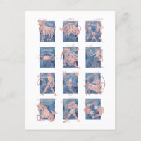 Zodiac 12 Star Signs Postcard