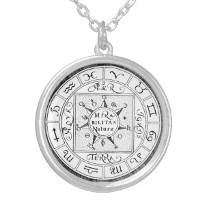 Zodiac and Planet Symbols Mandala Silver Plated Necklace