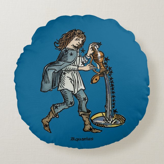 Zodiac: Aquarius, 1482 Round Pillow (Front)