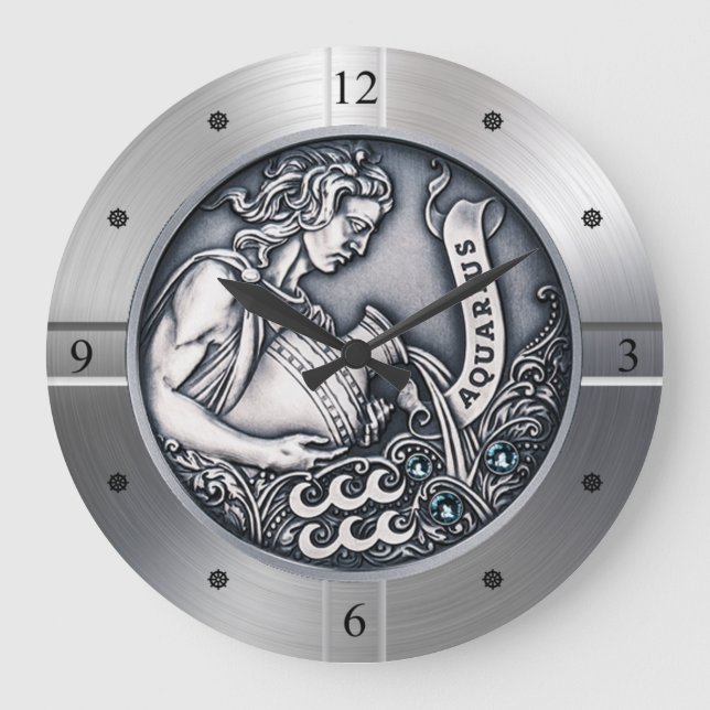Zodiac ~ Aquarius ~ Celestial ~ Western Astrology  Large Clock (Front)