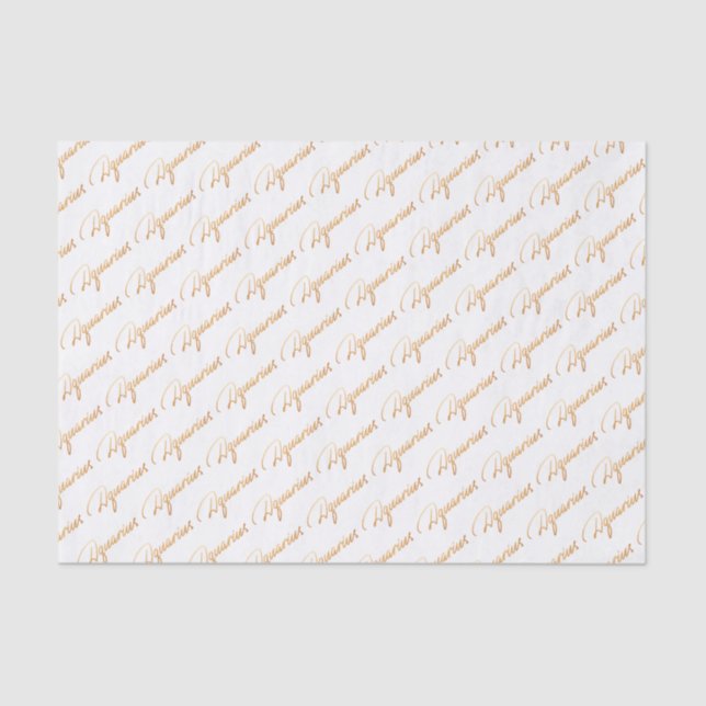 Zodiac "Aquarius" Gold Script Tissue Paper (Front)