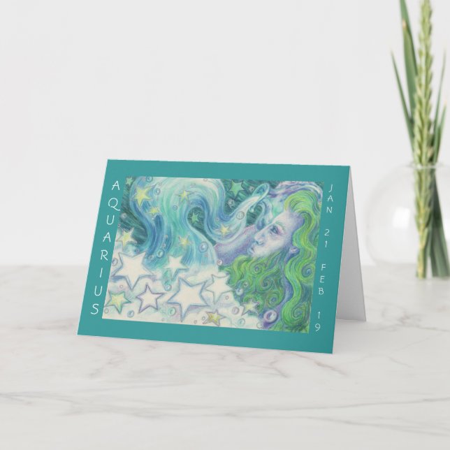Zodiac Aquarius 'Happy Birthday' greetings card (Front)