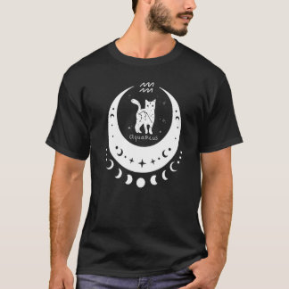 Zodiac Aquarius Horoscope Astrology Cat Crescent M T-Shirt