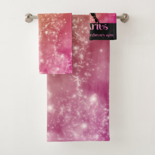 Zodiac : Aquarius Lime Green & Pink Space Design Bath Towel Set
