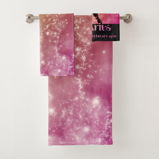 Zodiac : Aquarius Lime Green & Pink Space Design Bath Towel Set (Insitu)
