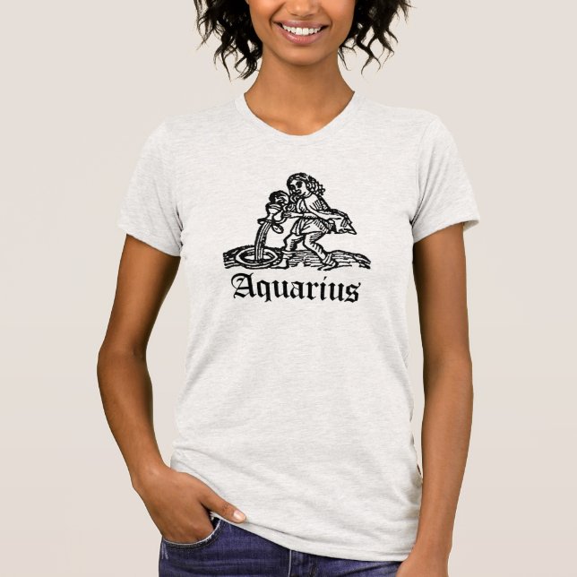Zodiac Aquarius medieval woodcut design burnout T T-Shirt (Front)