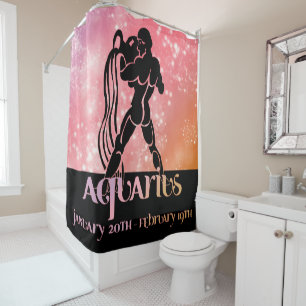 Zodiac : Aquarius Pink Space Design Shower Curtain
