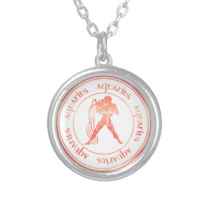 Zodiac : Aquarius Rose Gold Foil (Look) Seal Silver Plated Necklace
