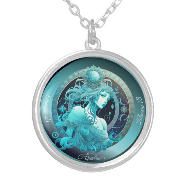 Zodiac Aquarius Silver Plated Necklace (Front)