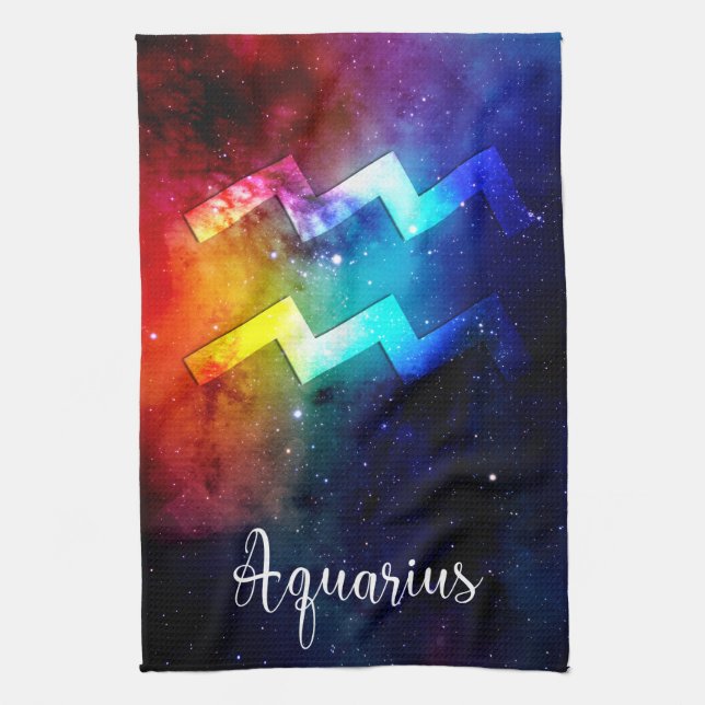 Zodiac : Aquarius Space Rainbow Kitchen Towel (Vertical)