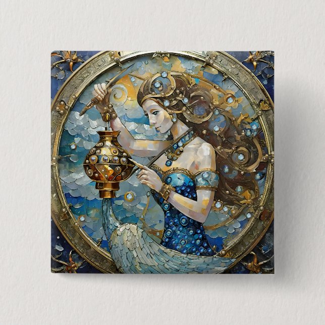 Zodiac - Aquarius The Water Bearer Button (Front)