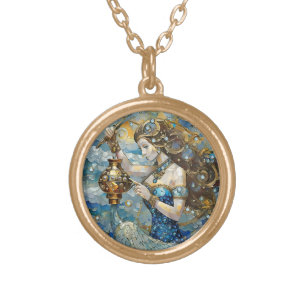 Zodiac - Aquarius The Water Bearer Gold Plated Necklace