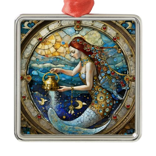 Zodiac - Aquarius The Water Bearer Mermaid Metal Ornament